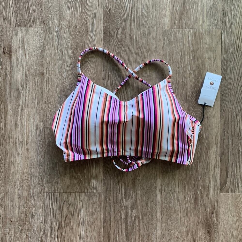 NWT Shade & Shore Lightly Lined Underwire Bikini Top Multi Color Stripes 34D